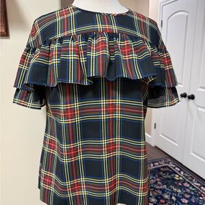 J. Crew Multicolor Edie Tartan Plaid Ruffle Blouse